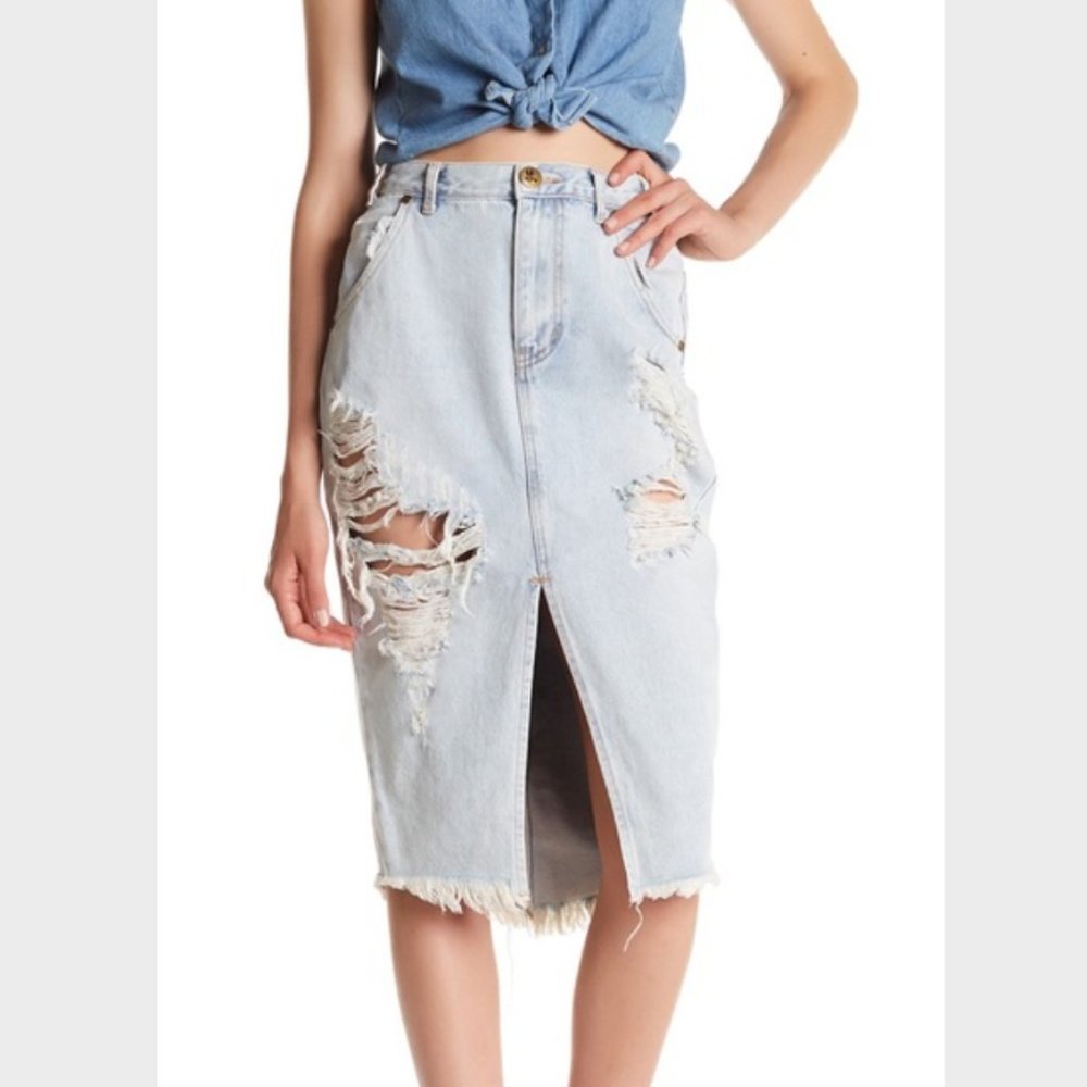 One Teaspon 100% Cotton Distressed Denim skirt